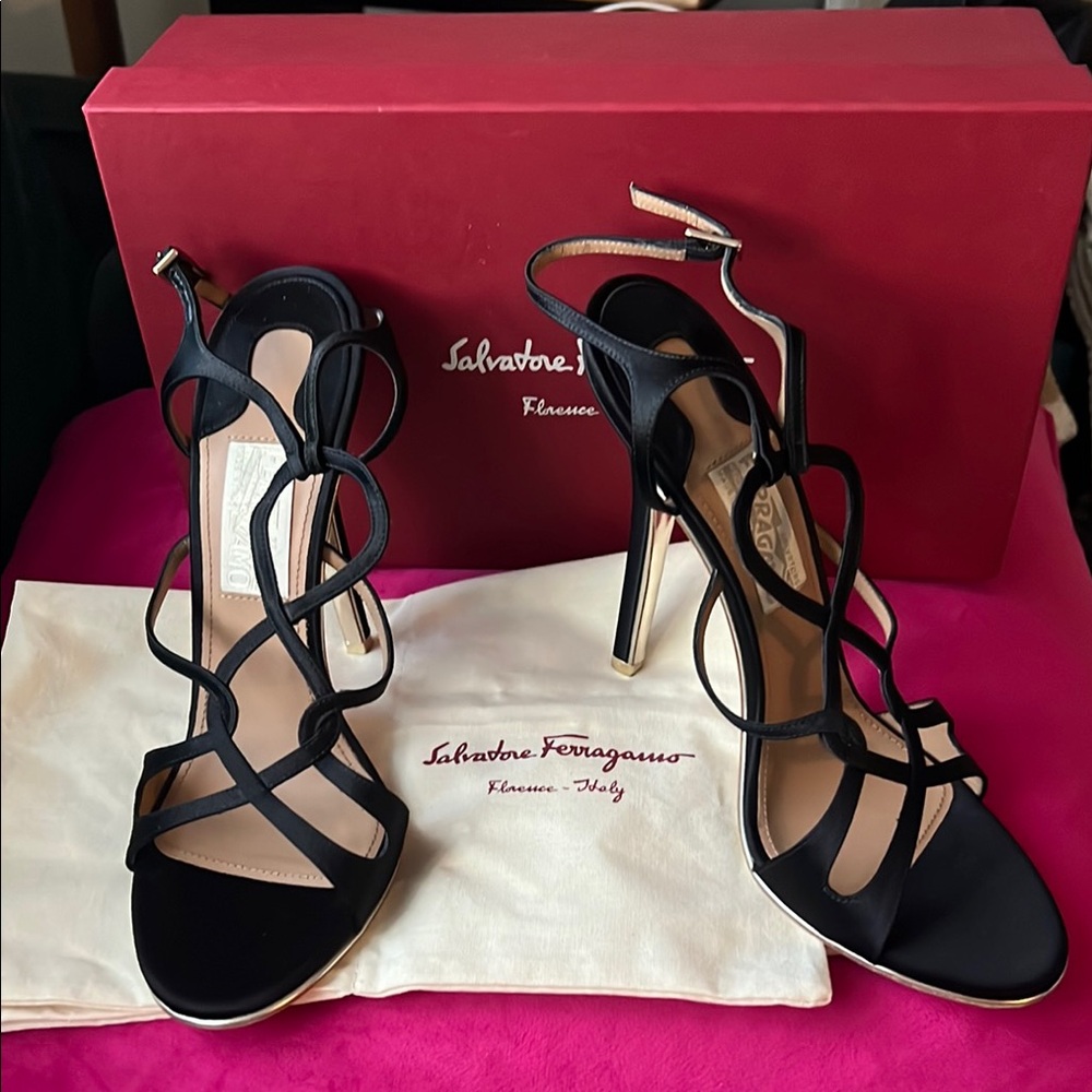 Salvatore Ferragamo Black Strappy Heels